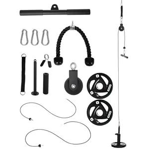 Buy SPORTNOW Cable Machine Pulley System with 2 x 5kg Weight Plates, Lat Pull Down System with Loading Weight for Home Gym Biceps Triceps Arm Shoulder Back Training