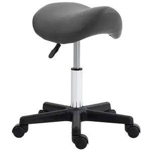Buy HOMCOM Saddle Stool, PU Leather Adjustable Rolling Salon Chair with Steel Frame for Massage, Spa, Beauty and Tattoo, Grey