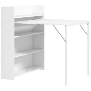 Buy Kitchen Table, Folding Dining Table, with 4-Tier Shelves, Modern Drop-Leaf Table, White
