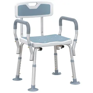 Buy EVA Padded Shower Chair for the Elderly and Disabled, Height Adjustable Shower Stool with Back and Arms, 4 Suction Foot Pads, Light Blue
