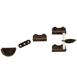 Buy 4PCs Wall-Mounted Cat Shelves w/ Scratching Post, Hammock, Nest - Brown