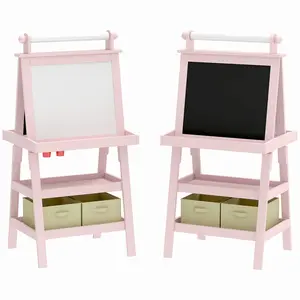 Buy AIYAPLAY 3 in 1 Kids Easel Double-Sided Magnetic Whiteboard and Chalkboard with Paper Roll, Storage Baskets - Pink