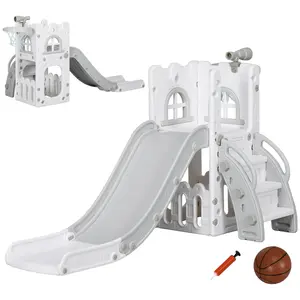 Buy 5 in 1 Toddler Slide with Basketball Hoop, Climber, Telescope, Storage Basket, for Ages 1-3 Years, Grey