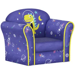 Buy Kids Armchair with Planet Dinosaurs Design, Wooden Frame, for Bedroom, Playroom, Kids Room - Blue