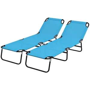 Buy Outsunny Foldable Sun Lounger Set of 2 with 5-Position Adjustable Backrest, Outdoor Portable Recliner Chaise Lounge Chair with Breathable Mesh Fabric, Sky Blue
