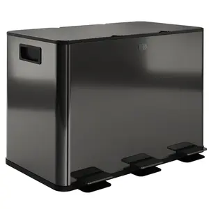 Buy 3 x 15L Pedal Bin, Steel Triple Kitchen Bin with Soft Close Lid, Removable Inner Buckets, Fingerprint-Proof, Black