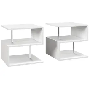 Buy Wooden S Shape Cube Coffee Table 2 Tier Storage Shelves Organiser Office Bookcase Living Room End Desk Stand Display Set of 2 (White)