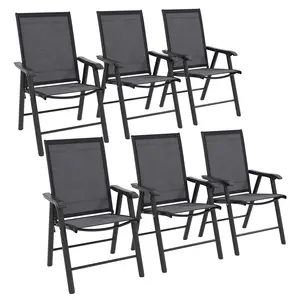 Buy Set of 6 Folding Garden Chairs, Metal Frame Garden Chairs Outdoor Patio Park Dining Seat with Breathable Mesh Seat, Dark Grey
