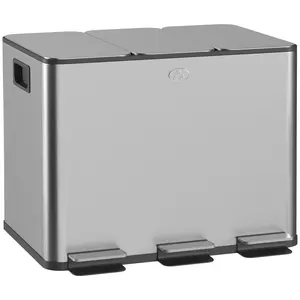 Buy 3 x 20L Pedal Bin, Steel Triple Kitchen Bin with Soft Close Lid, Removable Inner Buckets, Fingerprint-Proof, Silver Tone
