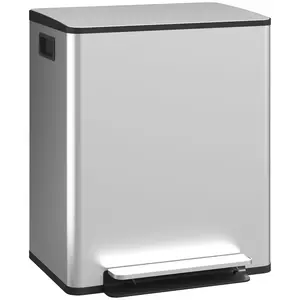 Buy HOMCOM 50L Dual Compartment Stainless Steel Bin, with Deodoriser Holders - Silver