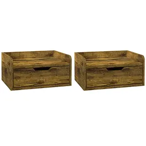 Buy Floating Nightstands Set of 2, Wall Mounted Bedside Table with Drawer for Bedroom, Rustic Brown