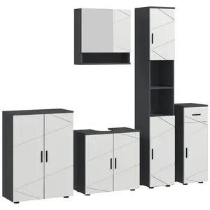 Buy 5-Piece Bathroom Furniture Set, Bathroom Storage Cabinet with Doors and Shelves, Tall and Small Floor Cabinets, Wall-mounted Mirror Cabinet, Pedestal Sink Cabinet, Grey