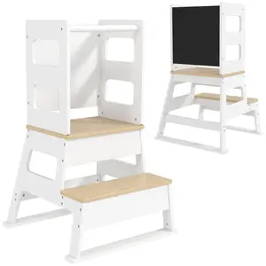 Buy 2-in-1 Toddler Tower with Chalkboard, Safety Rail for Kitchen, Counter, Bathroom, Sink, White