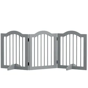 Buy PawHut 3 Panels Dog Gate w/ Support Feet Fence Safety Barrier Freestanding Wood Light Grey