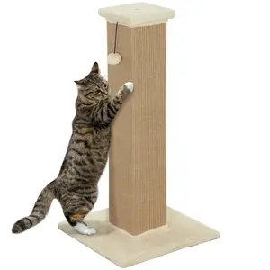 Buy 81cm Cat Scratcher, Vertical Full Scratcher w/ Natural Jute Rope, Hanging Ball, Soft Plush - Beige