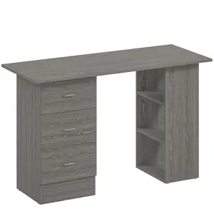 Buy Computer Desk with Drawers, Home Office Desk, Writing Table, PC Workstation with 3 Storage Shelves for Working, Study, 120 x 49 x 72 cm, Grey