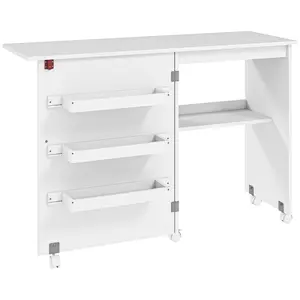 Buy HOMCOM Folding Sewing Table, Drop Leaf Craft Table with Storage Bins, Open Shelf and Wheels, Rolling Sewing Machine Cabinet Computer Desk for Small Space, White