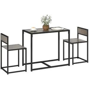 Buy Dining Table and Chairs Set 2, Dining Room Sets, Rectangular Space Saving Table and 2 Chairs for Compact Kitchens, Steel Frame, Grey Wood-Effect
