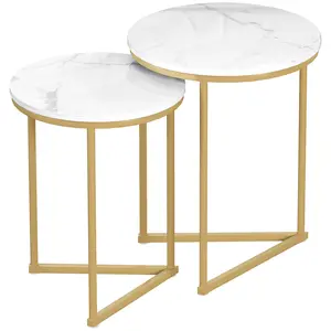 Buy Set of Two Marble-Effect Nest of Tables - White/Gold-Tone
