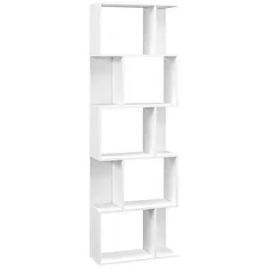 Buy Bookcase, S-Shaped Wooden Bookshelf, 5 Tiers Freestanding Storage Shelf, Home Office Display Stand Rack, White