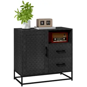 Buy Sideboard with Adjustable Shelf, Freestanding Sideboard Storage Cabinet with Open Compartment and 2 Drawers, Black