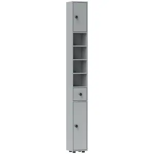 Buy kleankin 180cm Slim Bathroom Cabinet, with Drawer, Shelves and Cupboards - Grey