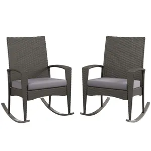 Buy Outsunny Outdoor PE Rattan Rocking Chair Set of 2, Garden Rocking Chair Set with Armrest and Cushion, Grey
