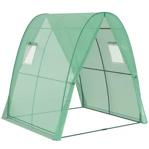 Buy Outsunny Polytunnel Greenhouse with Sandbags, Walk-In Tunnel Green House with 2 Doors and Screen Windows, 1.8 x 1.8 x 2m, Green