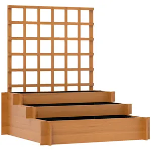 Buy 3 Tier Garden Planters with Trellis for Vine Climbing, Wooden Raised Beds, 95x95x110cm, Brown