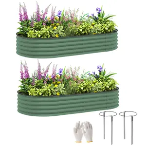 Buy Outsunny Set of Two 181 x 93cm Steel Planters - Green