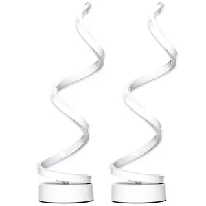 Buy Set of 2 Modern Wave-Shaped LED Table Lamp with Round Metal Base for Living Room, Bedroom, White