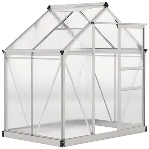 Buy Outsunny Polycarbonate Greenhouse, Large Walk-In Green House with Slide Door and Window, Aluminium Frame, 6x4ft, Silver Tone