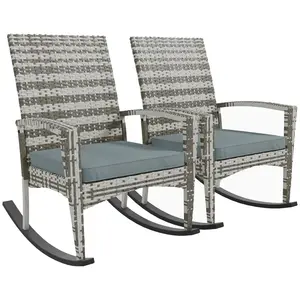 Buy Outsunny Outdoor PE Rattan Rocking Chair Set of 2, Garden Rocking Chair Set with Armrest and Cushion, Light Grey