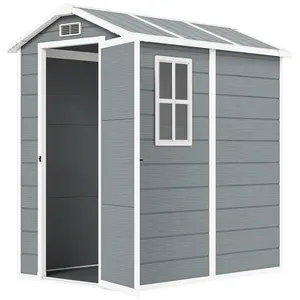 Buy Outsunny 4 x 6ft Garden Shed, Plastic Shed with Floor, Window, Lockable Door and Vents, Resin Tool Shed for Outdoor Patio Storage, Zero Maintenance, Grey