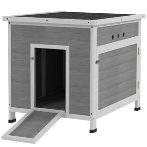 Buy Wooden Duck House with Ramp, Double Doors, Openable Asphalt Roof, Ventilation Holes, Removable Base, Light Grey