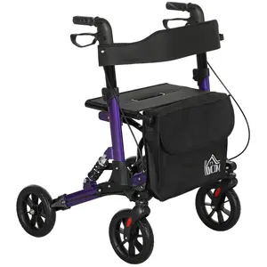 Buy HOMCOM Folding Rollator Walker with Seat, Backrest, Lightweight Walking Frame with Storage Bag, Dual Brakes, Adjustable Handle Height, Suspension System, 4 Wheeled Walker for Seniors, Purple