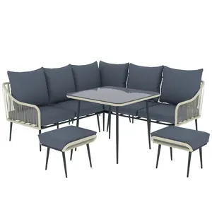 Buy Outsunny Six-Piece Rattan Strong Garden Sofa Set with Removable and Washable Covers - Grey
