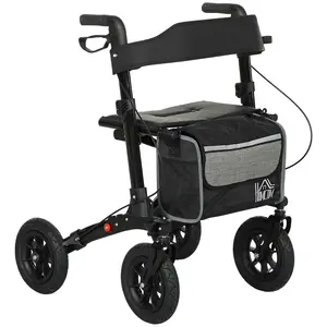 Buy HOMCOM Folding Rollator Walker with Padded Seat, Backrest, Lightweight Walking Frame with Storage Bag, Dual Brakes, All-terrain Wheels, Adjustable Handle Height, 4 Wheeled Walker for Seniors, Black
