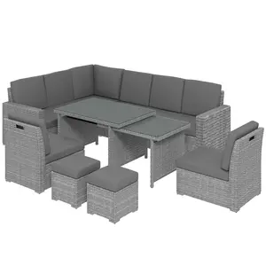 Buy Outsunny Seven-Piece Rattan Garden Sofa Set, with Expanding Table - Light Grey