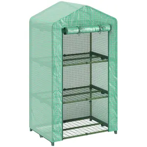Buy Outsunny 3 Tier Mini Greenhouse Portable Garden Grow House with Roll Up Door and Wire Shelves, 69 x 49 x 125 cm, Green