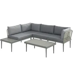 Buy Outsunny Thee-Piece 'L' Rattan Sofa Set - Grey