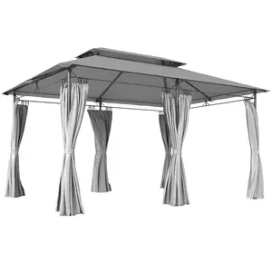 Buy Outsunny 3 x 4m Metal Frame, Two-Tier Roof Gazebo - Dark Grey