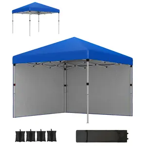 Buy Outsunny 3 x 3 (M) Pop Up Gazebo, UPF 30+ with 2 Sidewalls, Leg Weight Bags and Wheeled Bag, Height Adjustable Party Tent Event Shelter for Garden, Patio, Blue