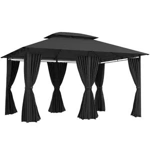 Buy Outsunny 3 x 4m Steel Gazebo, with Curtains - Black