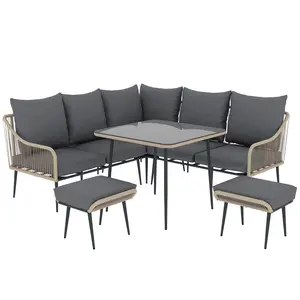 Buy Outsunny Six-Piece Rattan Strong Garden Sofa Set - Brown/Grey