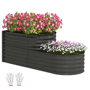 Buy Outsunny Two-Tier Galvanised Steel Garden Planter - Dark Grey