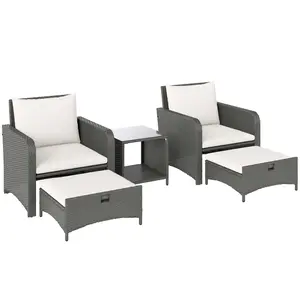 Buy Five Piece Rattan Garden Furniture Set with 2-Tier Coffee Table and Ottomans  - Cream White