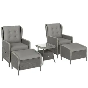 Buy Five-Piece Reclining Rattan Chair Set - Charcoal Grey