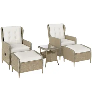 Buy Five-Piece Reclining Rattan Chair Set - Light Grey