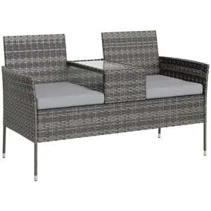 Buy Outsunny Two-Seat Rattan Chair, with Middle Table - Charcoal Grey